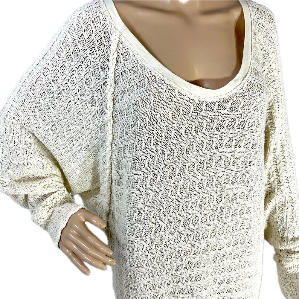 We the Free Size Large Cream Open Knit Sweater Womens 100% Cotton